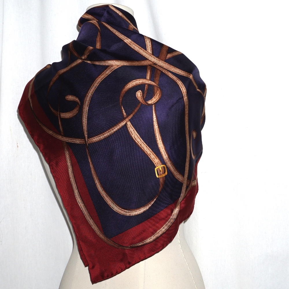 VTG COACH silk scarf leather belt print oversized